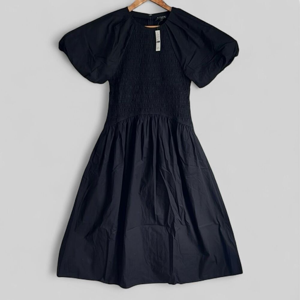 J. Crew Black Midi Dress with Puff Sleeves - Picture 5 of 9